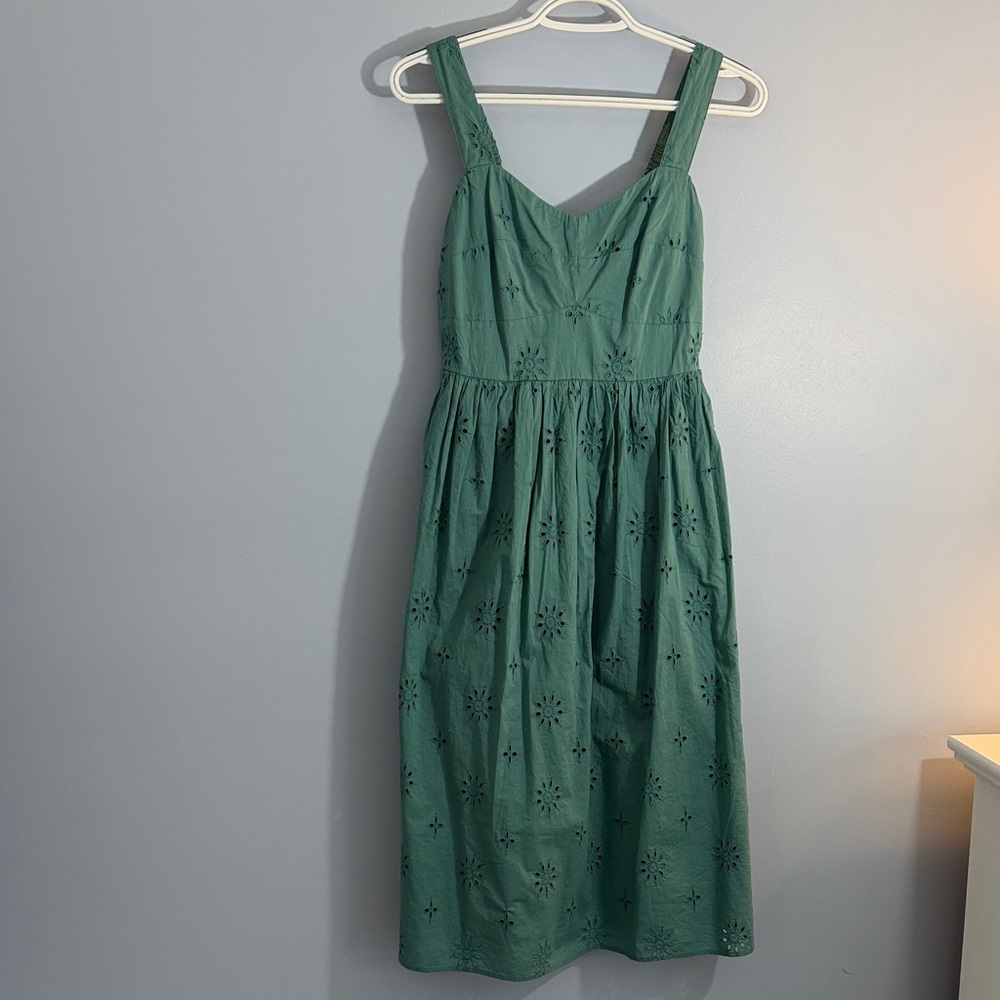 J. Crew factory Green Eyelet Midi sundress dress SZ 6P